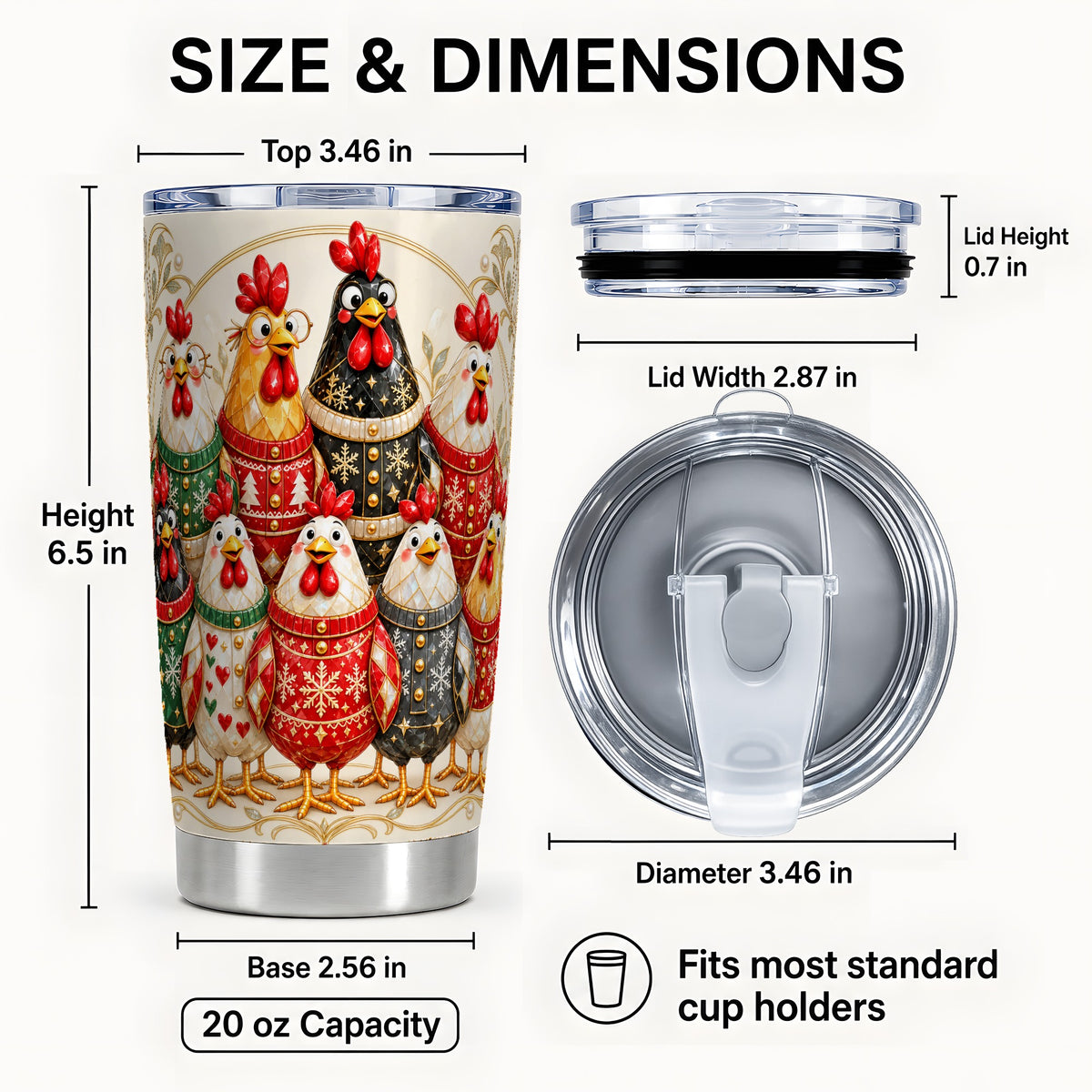 #pl[20oz|Steel] Jeweled Christmas Chickens Tumbler 20oz, Holiday Stainless Travel Cup
