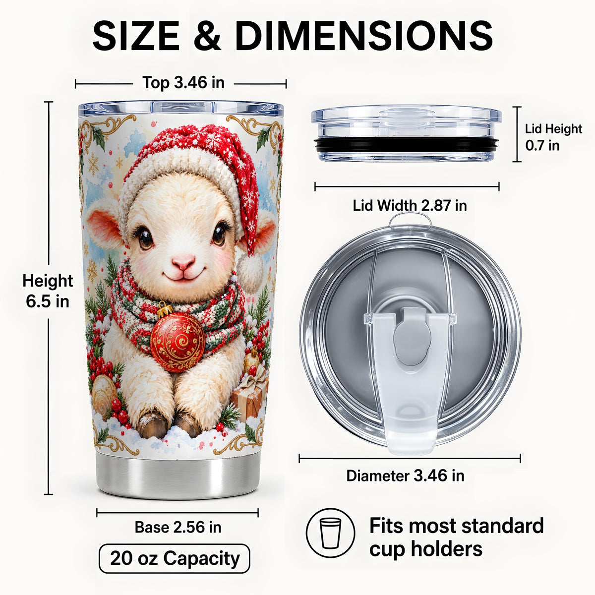 #pl[20oz|Steel] Sitting Christmas Lamb Tumbler 20oz, Santa Sheep Stainless Travel Cup