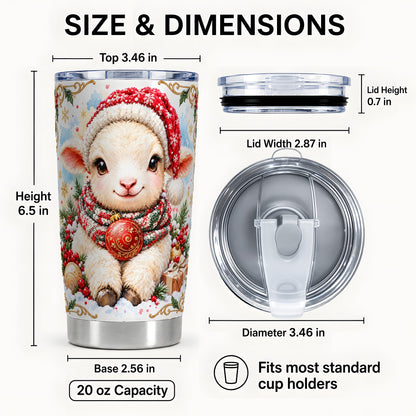 #pl[20oz|Steel] Sitting Christmas Lamb Tumbler 20oz, Santa Sheep Stainless Travel Cup