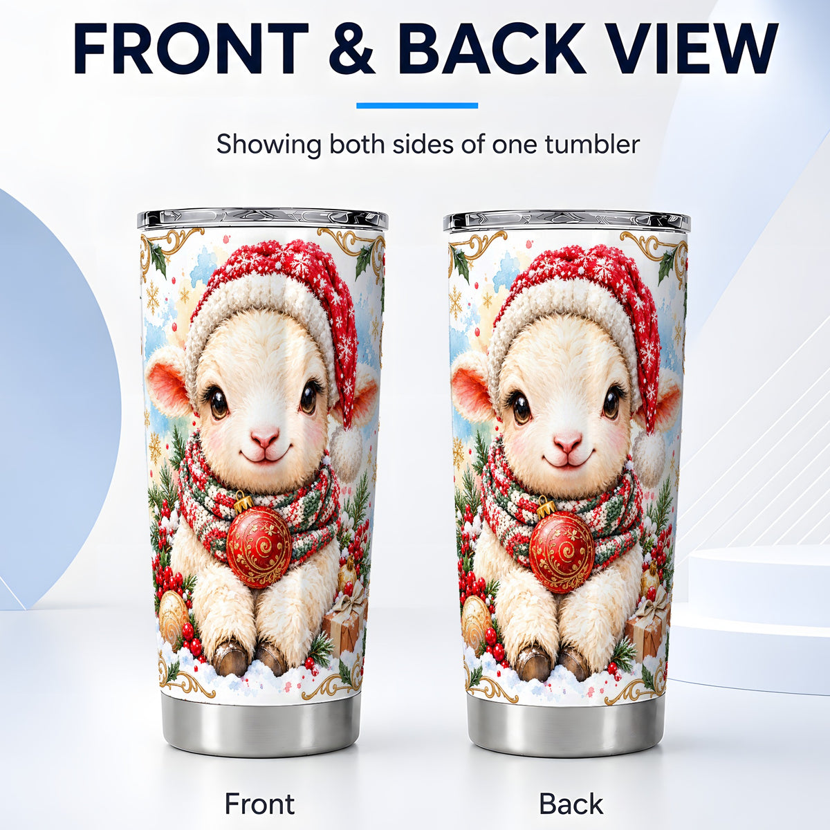 #pl[20oz|Steel] Sitting Christmas Lamb Tumbler 20oz, Santa Sheep Stainless Travel Cup