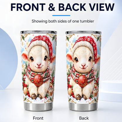#pl[20oz|Steel] Sitting Christmas Lamb Tumbler 20oz, Santa Sheep Stainless Travel Cup
