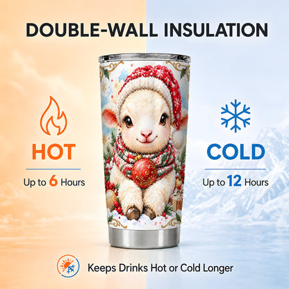 Sitting Christmas Lamb Tumbler 20oz, Santa Sheep Stainless Travel Cup