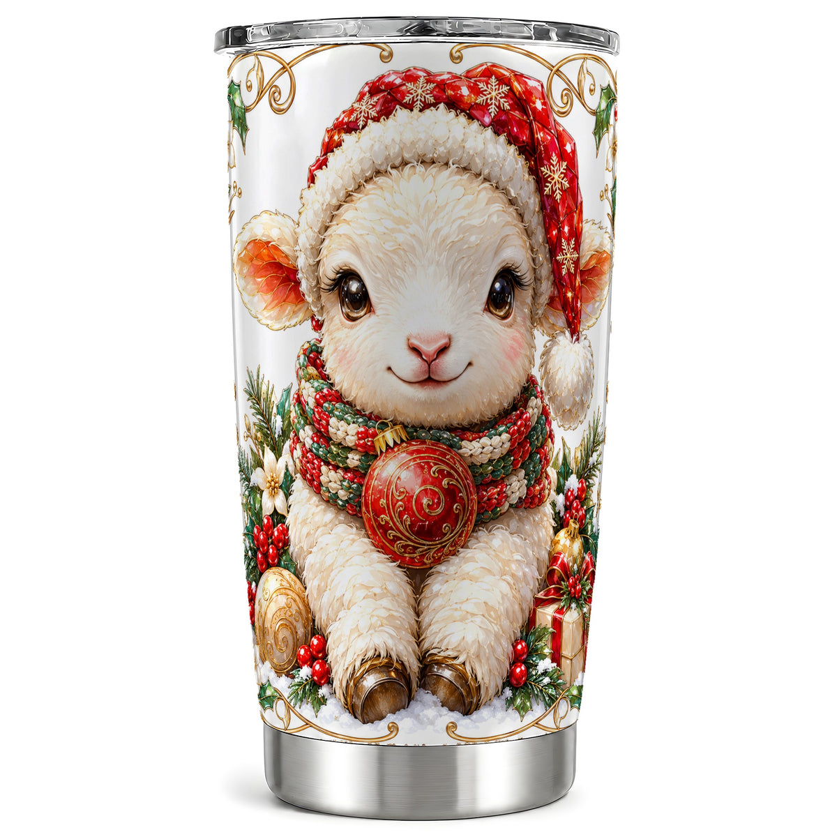 Christmas Lamb Tumbler 20oz, Santa Sheep Stainless Steel Travel Cup