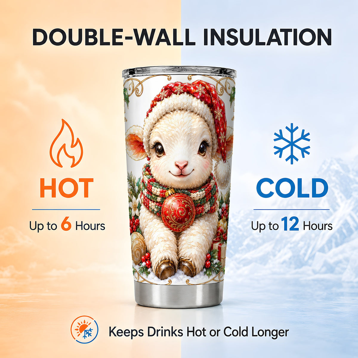 Christmas Lamb Tumbler 20oz, Santa Sheep Stainless Steel Travel Cup