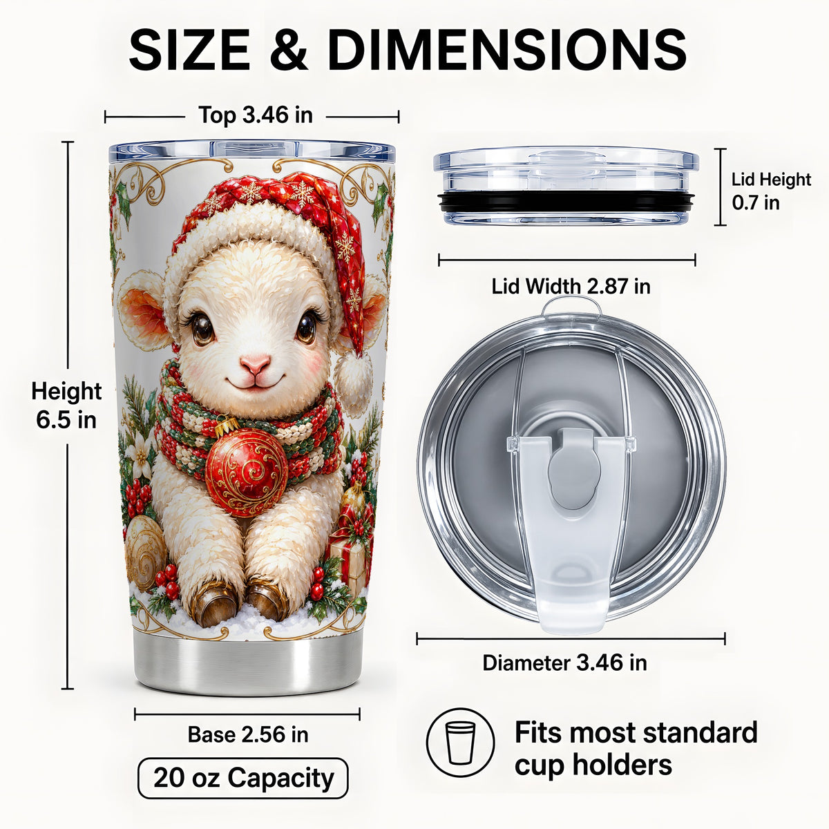 #pl[20oz|Steel] Christmas Lamb Tumbler 20oz, Santa Sheep Stainless Steel Travel Cup