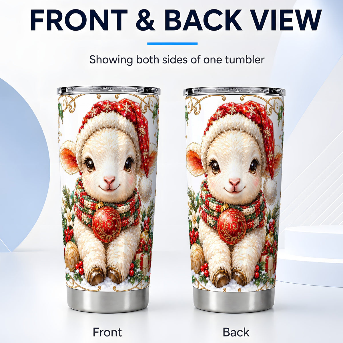 #pl[20oz|Steel] Christmas Lamb Tumbler 20oz, Santa Sheep Stainless Steel Travel Cup