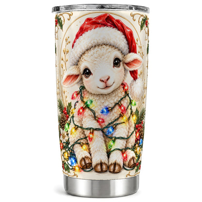 Christmas Lamb Tumbler 20oz, Holiday Lights Stainless Steel Travel Cup