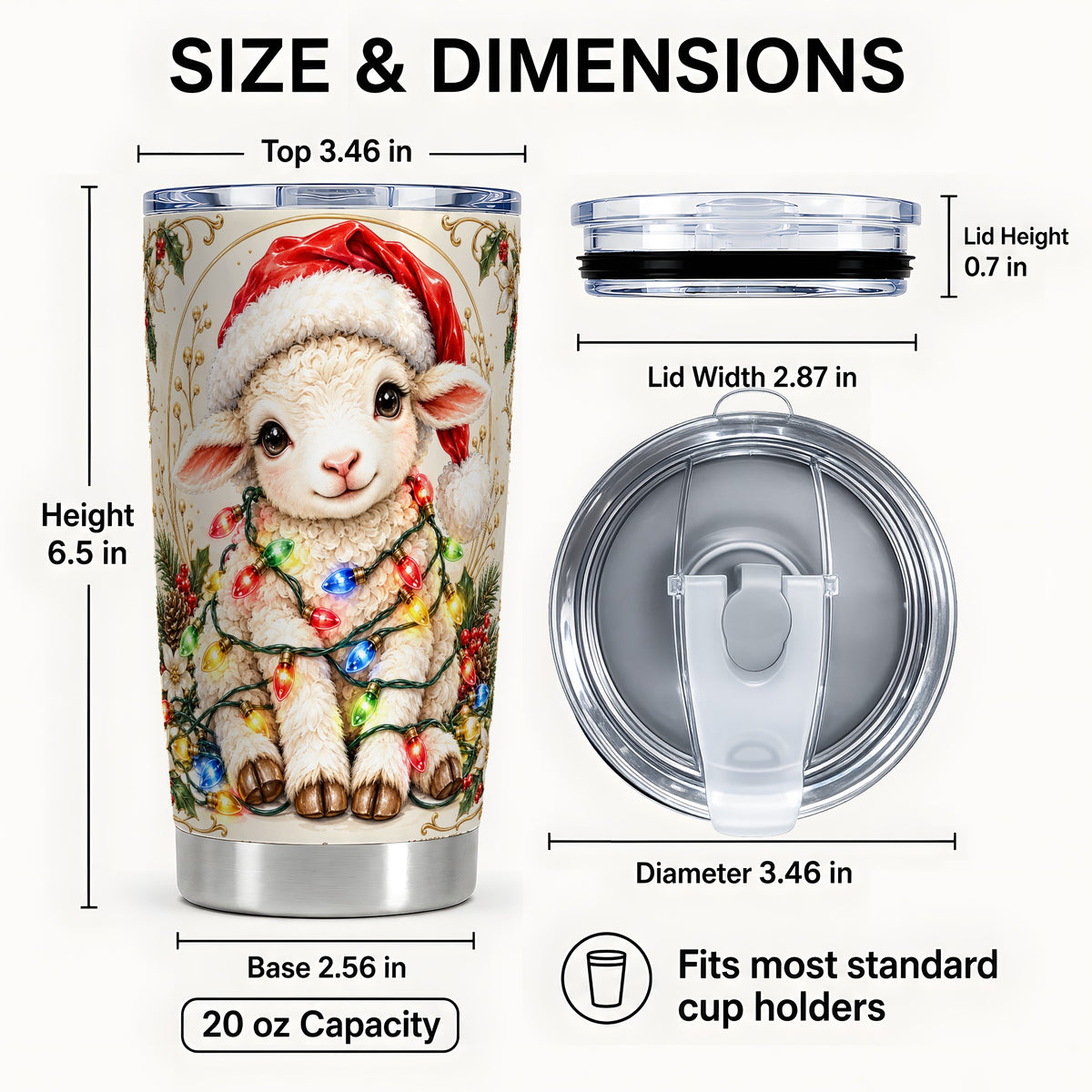 #pl[20oz|Steel] Christmas Lamb Tumbler 20oz, Holiday Lights Stainless Steel Travel Cup