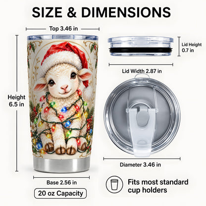 #pl[20oz|Steel] Christmas Lamb Tumbler 20oz, Holiday Lights Stainless Steel Travel Cup