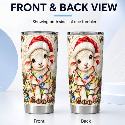#pl[20oz|Steel] Christmas Lamb Tumbler 20oz, Holiday Lights Stainless Steel Travel Cup