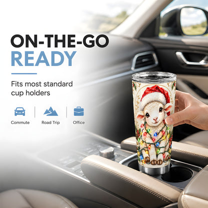 Christmas Lamb Tumbler 20oz, Holiday Lights Stainless Steel Travel Cup