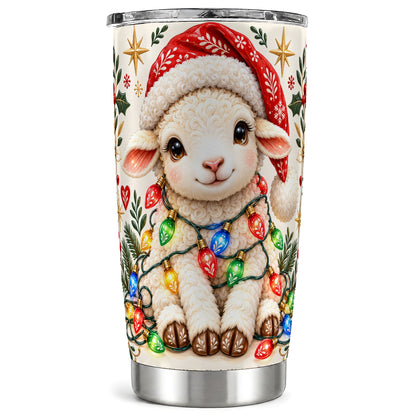 Christmas Sheep Tumbler 20oz, Festive Lamb Stainless Steel Travel Cup
