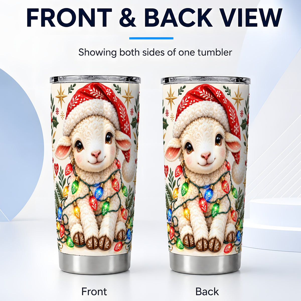 #pl[20oz|Steel] Christmas Sheep Tumbler 20oz, Festive Lamb Stainless Steel Travel Cup