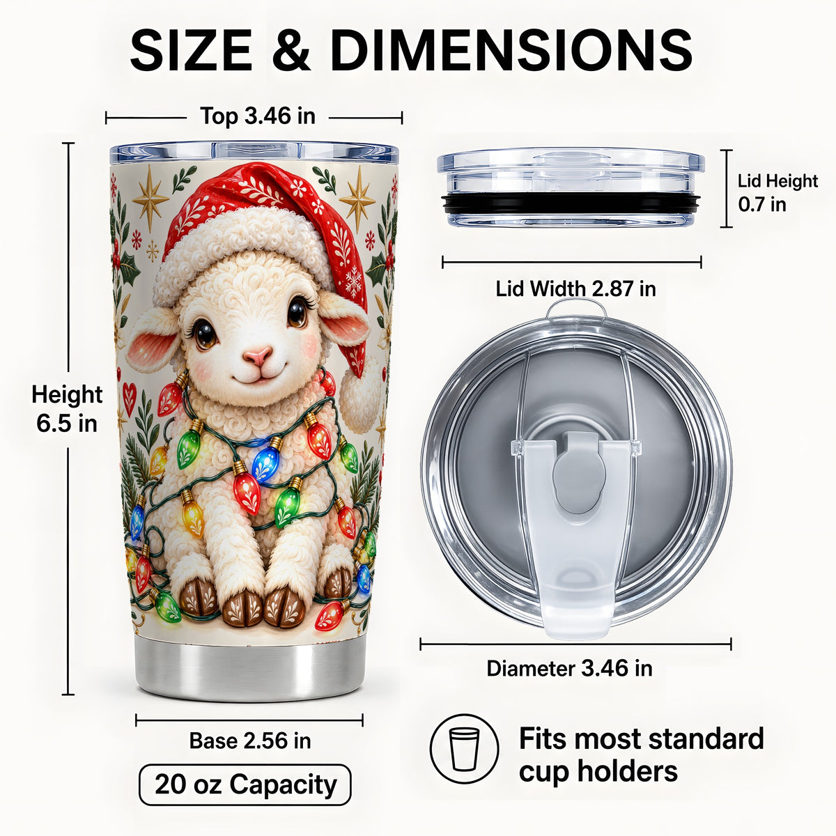 #pl[20oz|Steel] Christmas Sheep Tumbler 20oz, Festive Lamb Stainless Steel Travel Cup