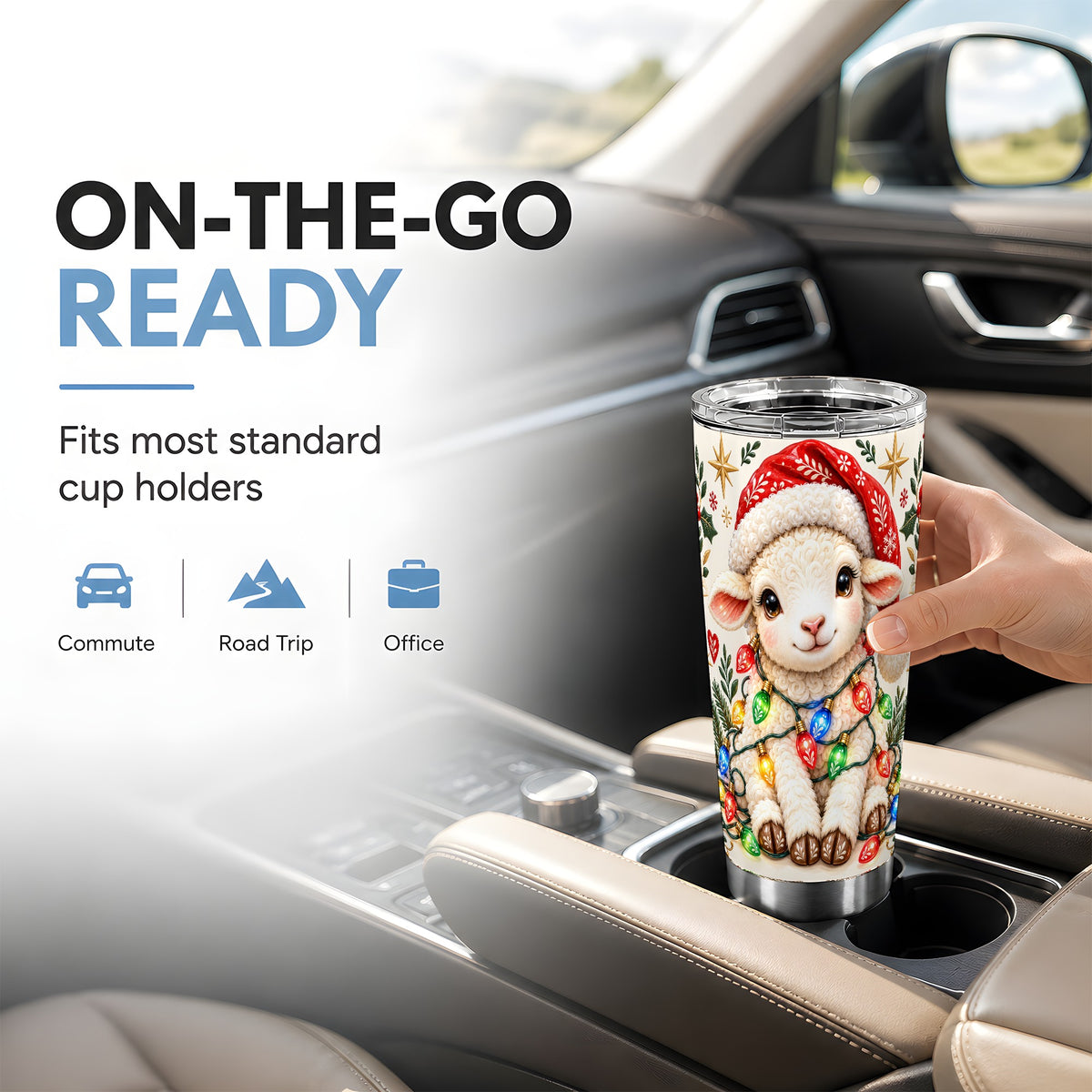 Christmas Sheep Tumbler 20oz, Festive Lamb Stainless Steel Travel Cup