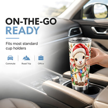 Christmas Sheep Tumbler 20oz, Festive Lamb Stainless Steel Travel Cup