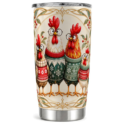 Christmas Chickens Tumbler 20oz, Farmhouse Stainless Steel Travel Cup