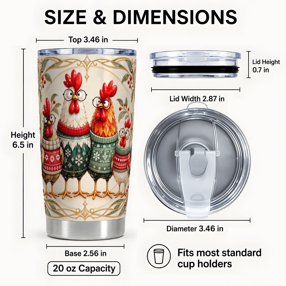 #pl[20oz|Steel] Christmas Chickens Tumbler 20oz, Farmhouse Stainless Steel Travel Cup