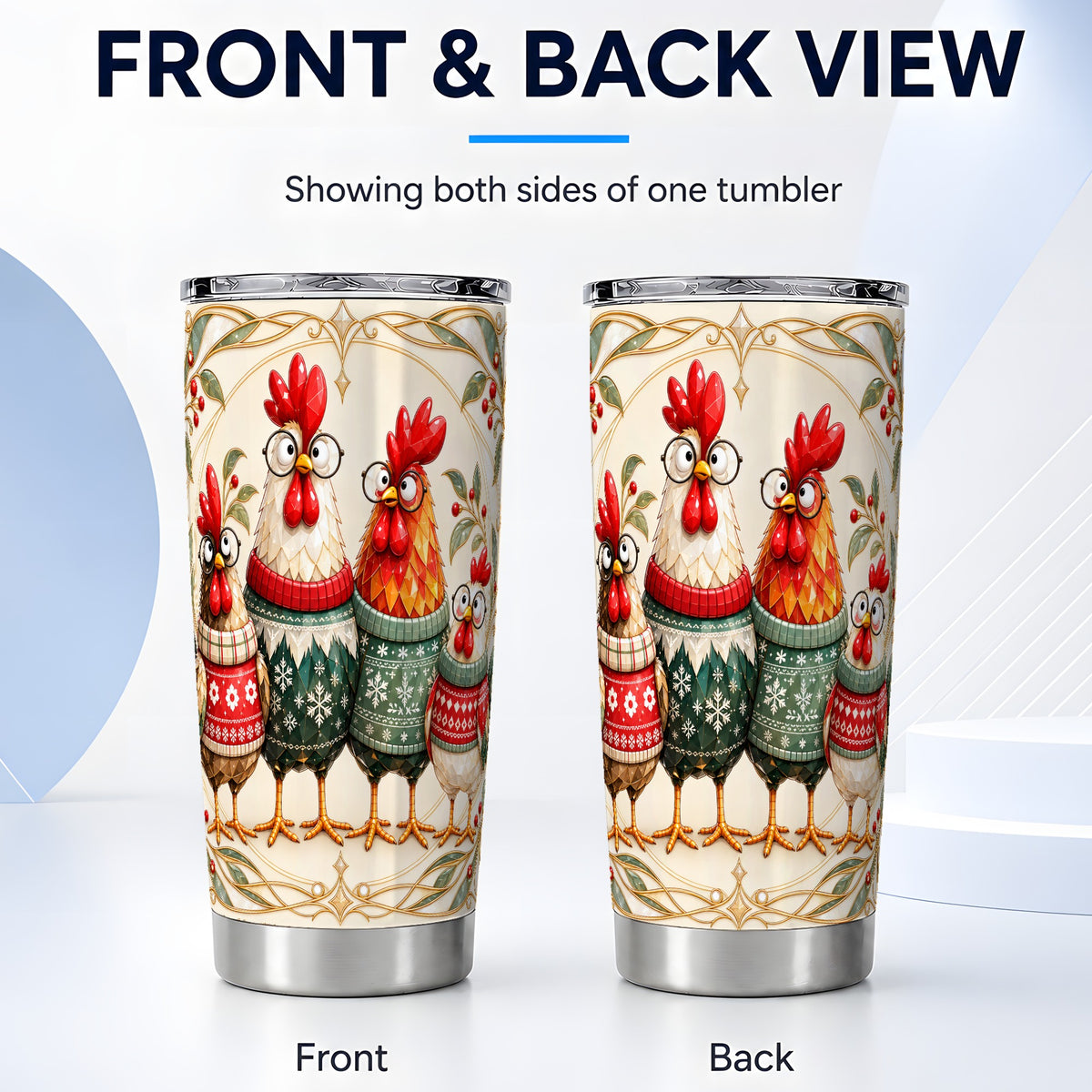 #pl[20oz|Steel] Christmas Chickens Tumbler 20oz, Farmhouse Stainless Steel Travel Cup