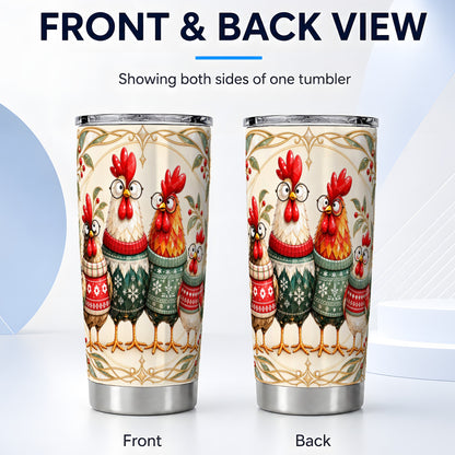 #pl[20oz|Steel] Christmas Chickens Tumbler 20oz, Farmhouse Stainless Steel Travel Cup