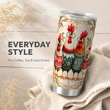 Christmas Chickens Tumbler 20oz, Farmhouse Stainless Steel Travel Cup