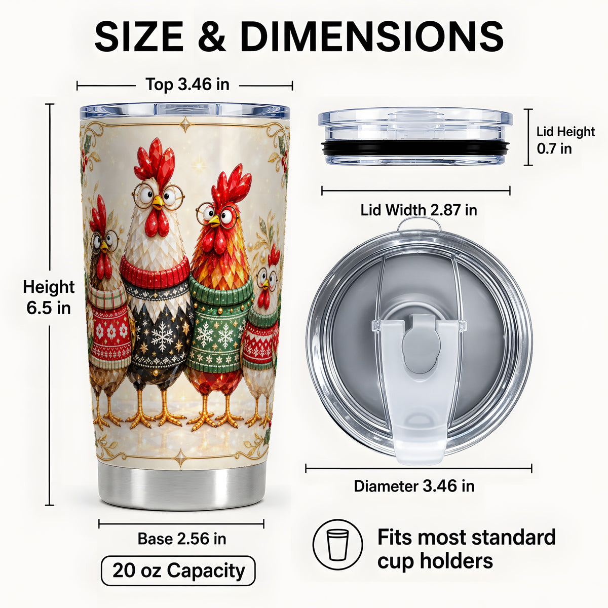 #pl[20oz|Steel] Christmas Chicken Tumbler 20oz, Holiday Farm Stainless Steel Travel Cup