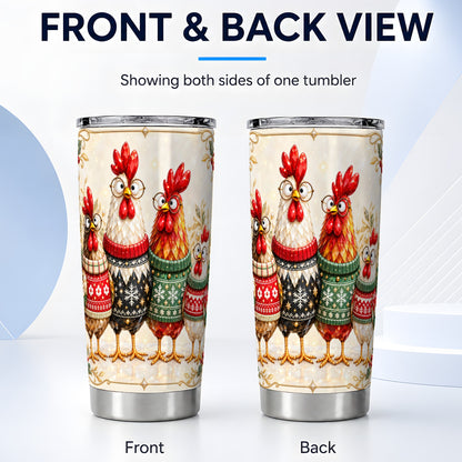 #pl[20oz|Steel] Christmas Chicken Tumbler 20oz, Holiday Farm Stainless Steel Travel Cup
