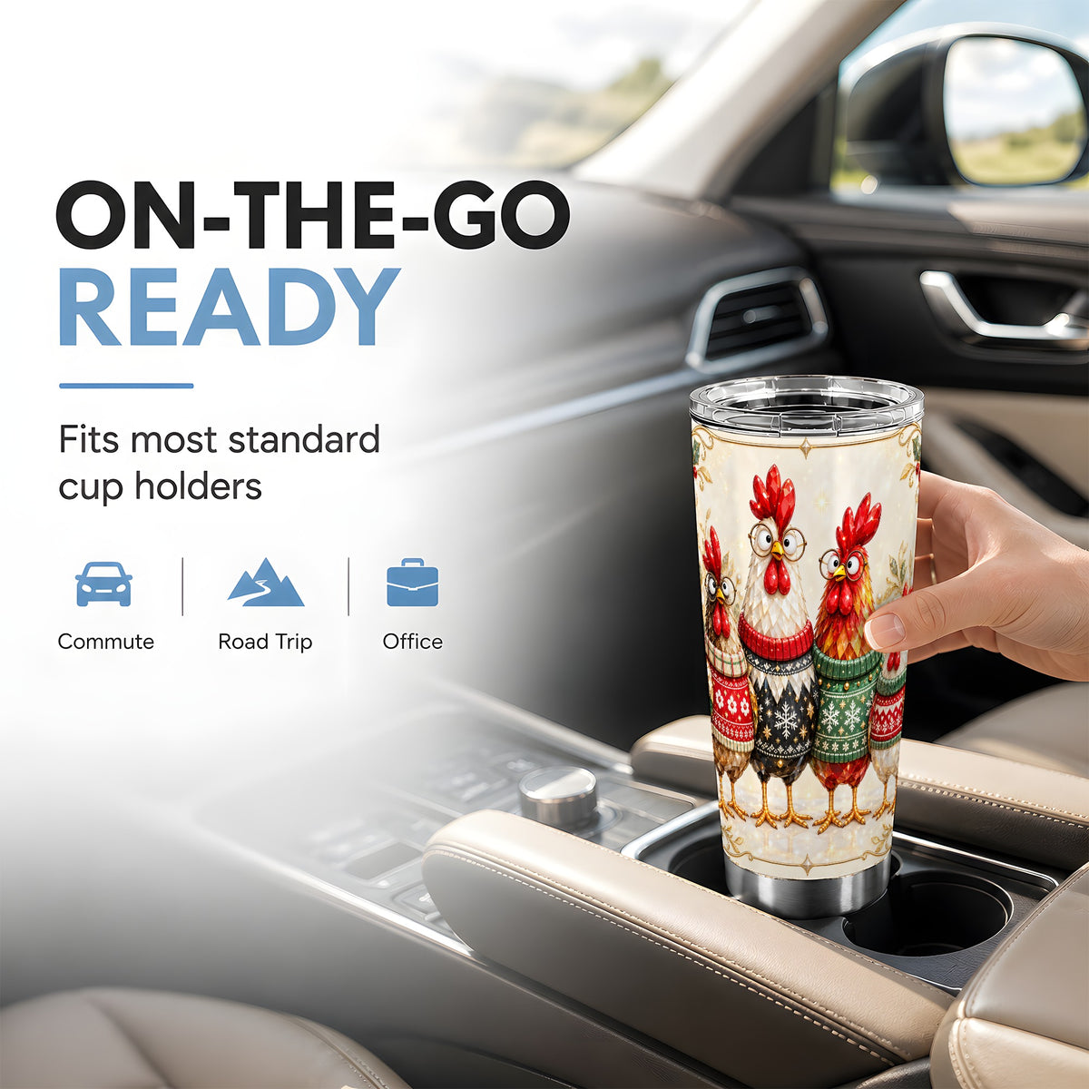 Christmas Chicken Tumbler 20oz, Holiday Farm Stainless Steel Travel Cup