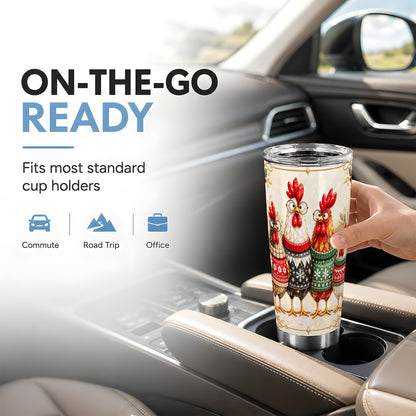 Christmas Chicken Tumbler 20oz, Holiday Farm Stainless Steel Travel Cup