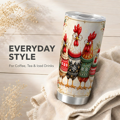 Christmas Chicken Tumbler 20oz, Holiday Farm Stainless Steel Travel Cup