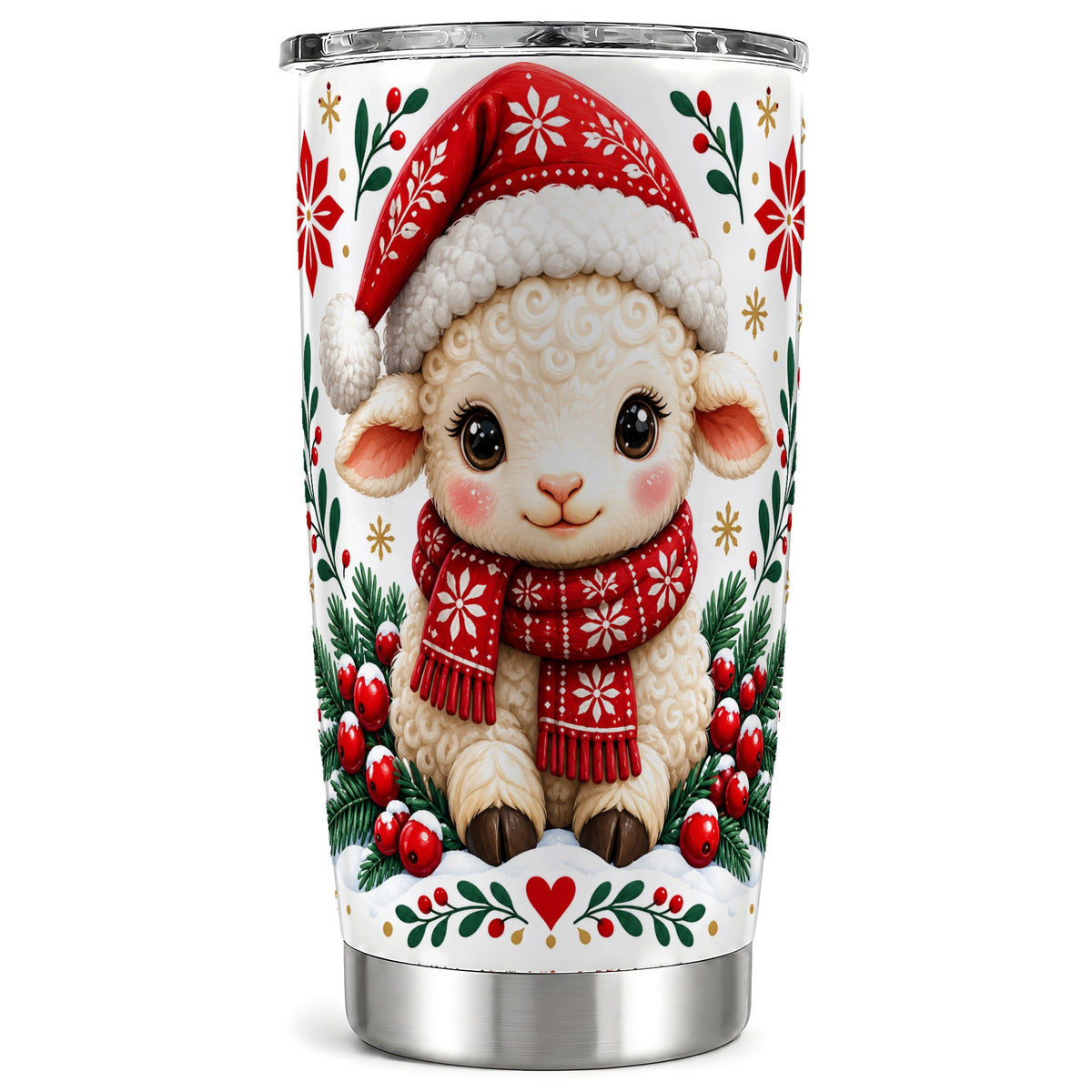 Christmas Lamb Tumbler 20oz, Cute Sheep Stainless Steel Travel Cup