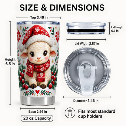 #pl[20oz|Steel] Christmas Lamb Tumbler 20oz, Cute Sheep Stainless Steel Travel Cup