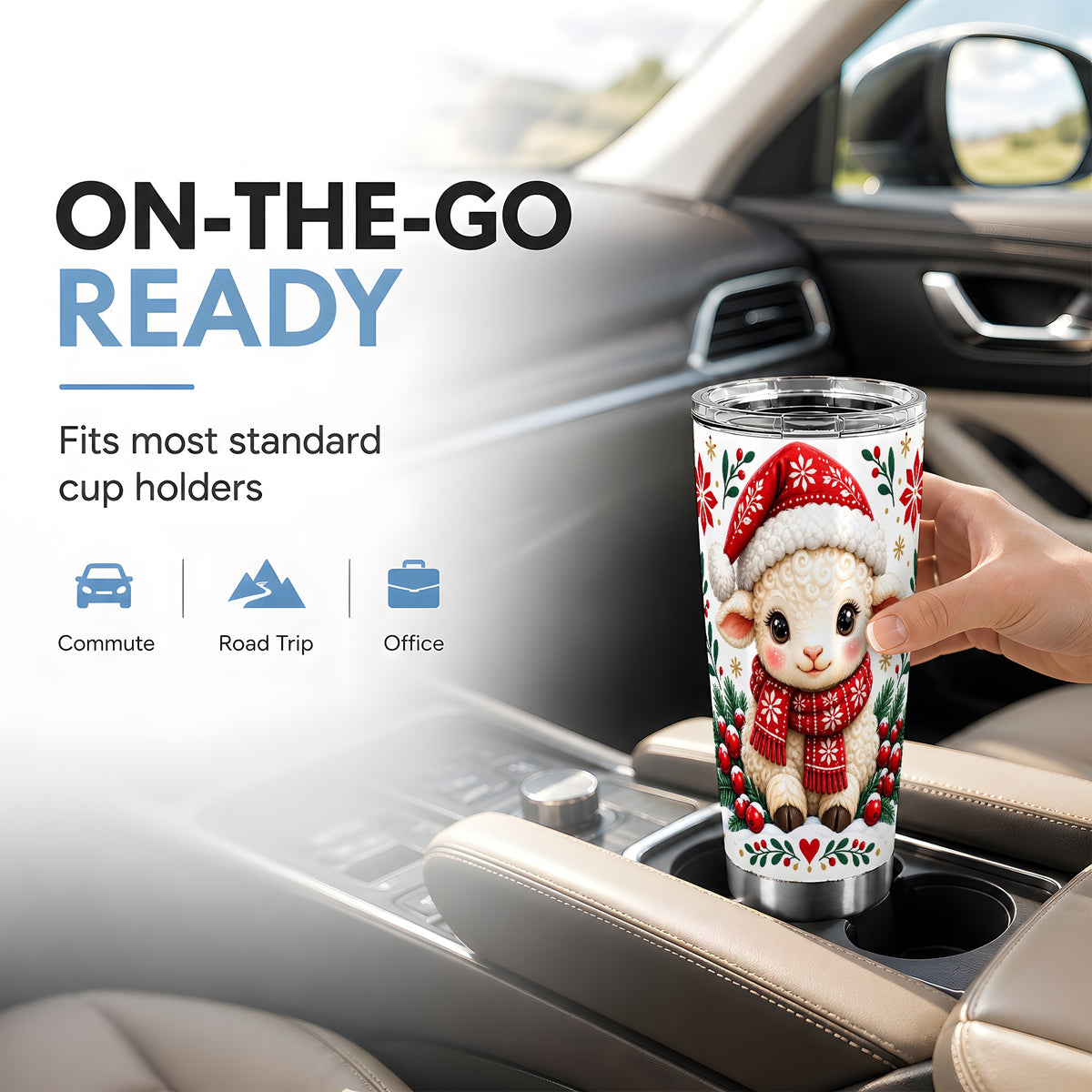 Christmas Lamb Tumbler 20oz, Cute Sheep Stainless Steel Travel Cup