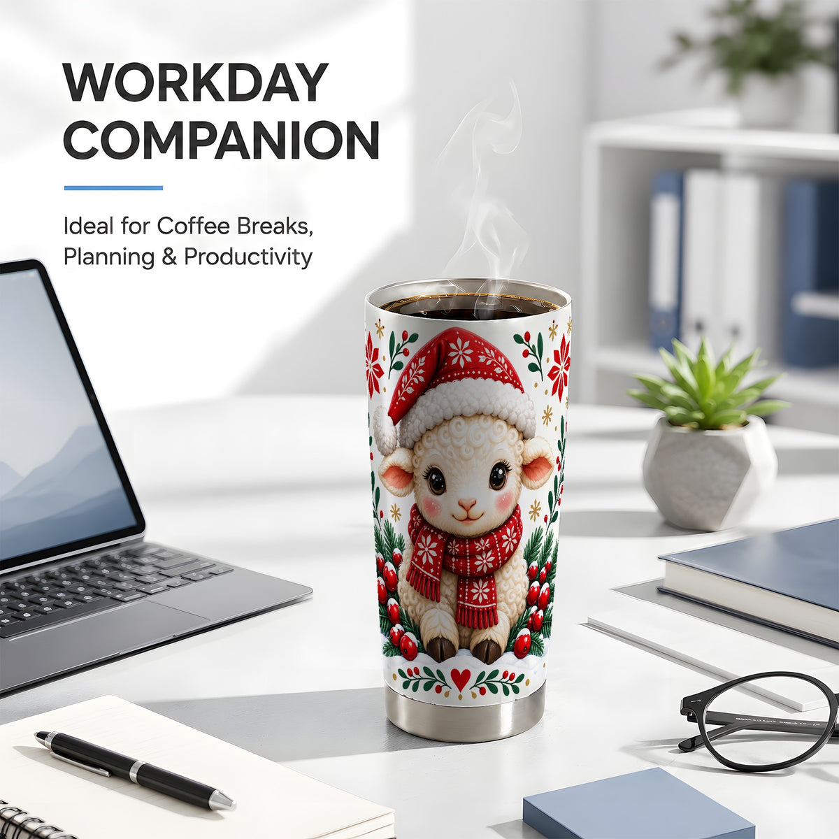 Christmas Lamb Tumbler 20oz, Cute Sheep Stainless Steel Travel Cup