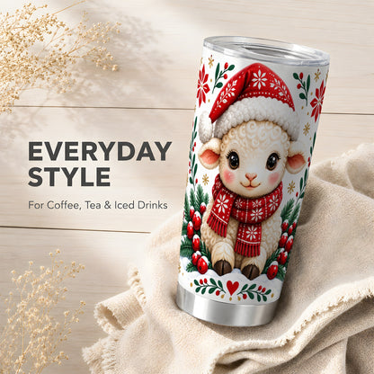 Christmas Lamb Tumbler 20oz, Cute Sheep Stainless Steel Travel Cup