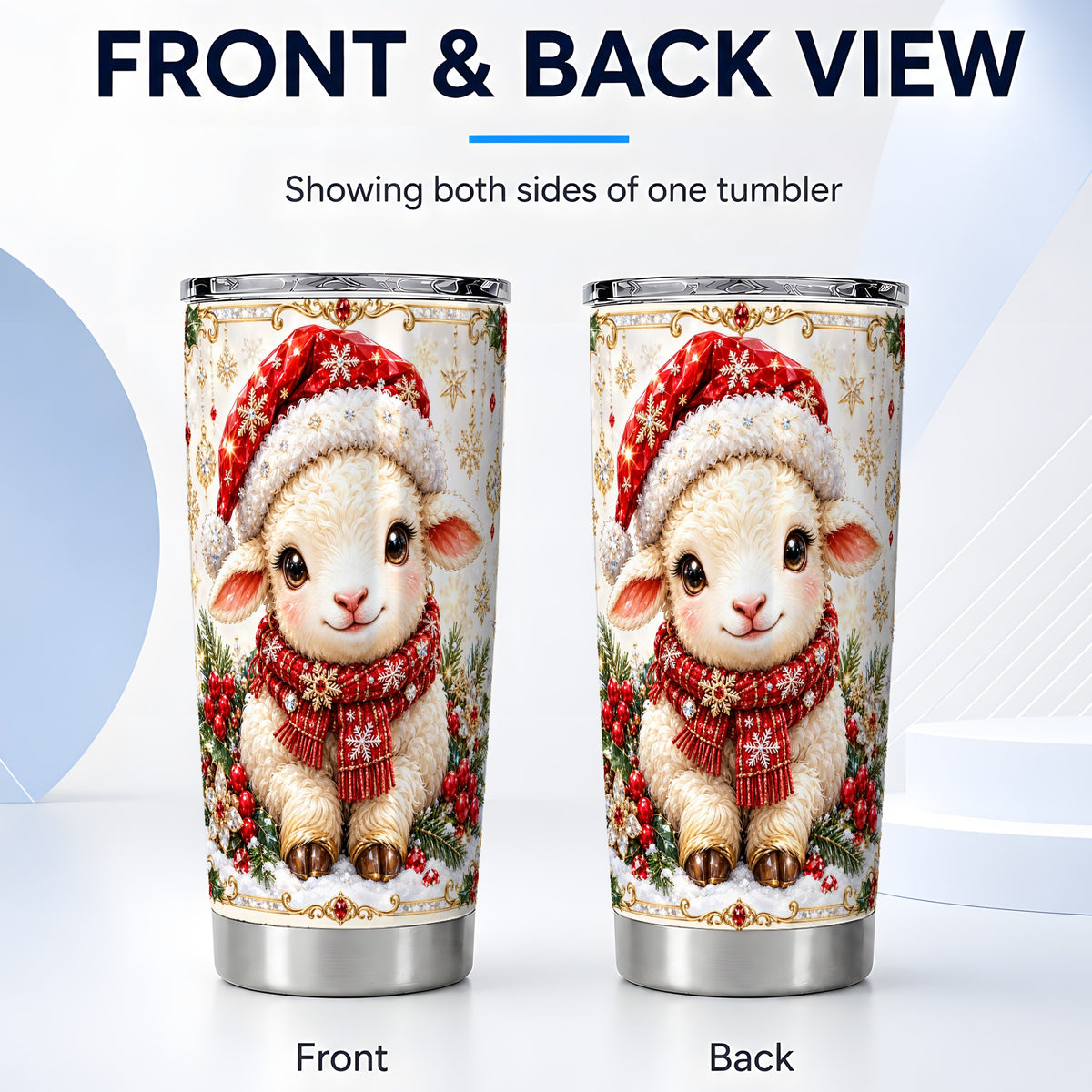 #pl[20oz|Steel] Jeweled Christmas Lamb Tumbler 20oz, Ruby Sheep Stainless Steel Travel Cup