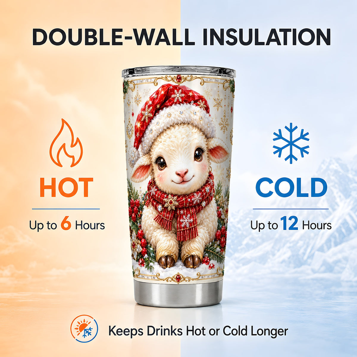 Jeweled Christmas Lamb Tumbler 20oz, Ruby Sheep Stainless Steel Travel Cup