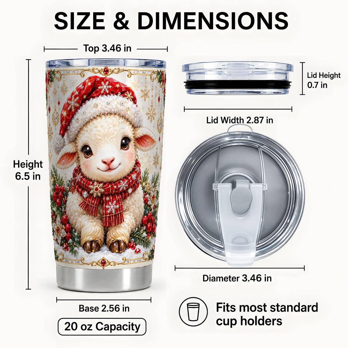 #pl[20oz|Steel] Jeweled Christmas Lamb Tumbler 20oz, Ruby Sheep Stainless Steel Travel Cup
