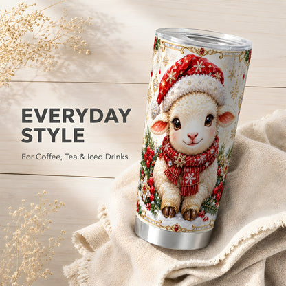 Jeweled Christmas Lamb Tumbler 20oz, Ruby Sheep Stainless Steel Travel Cup