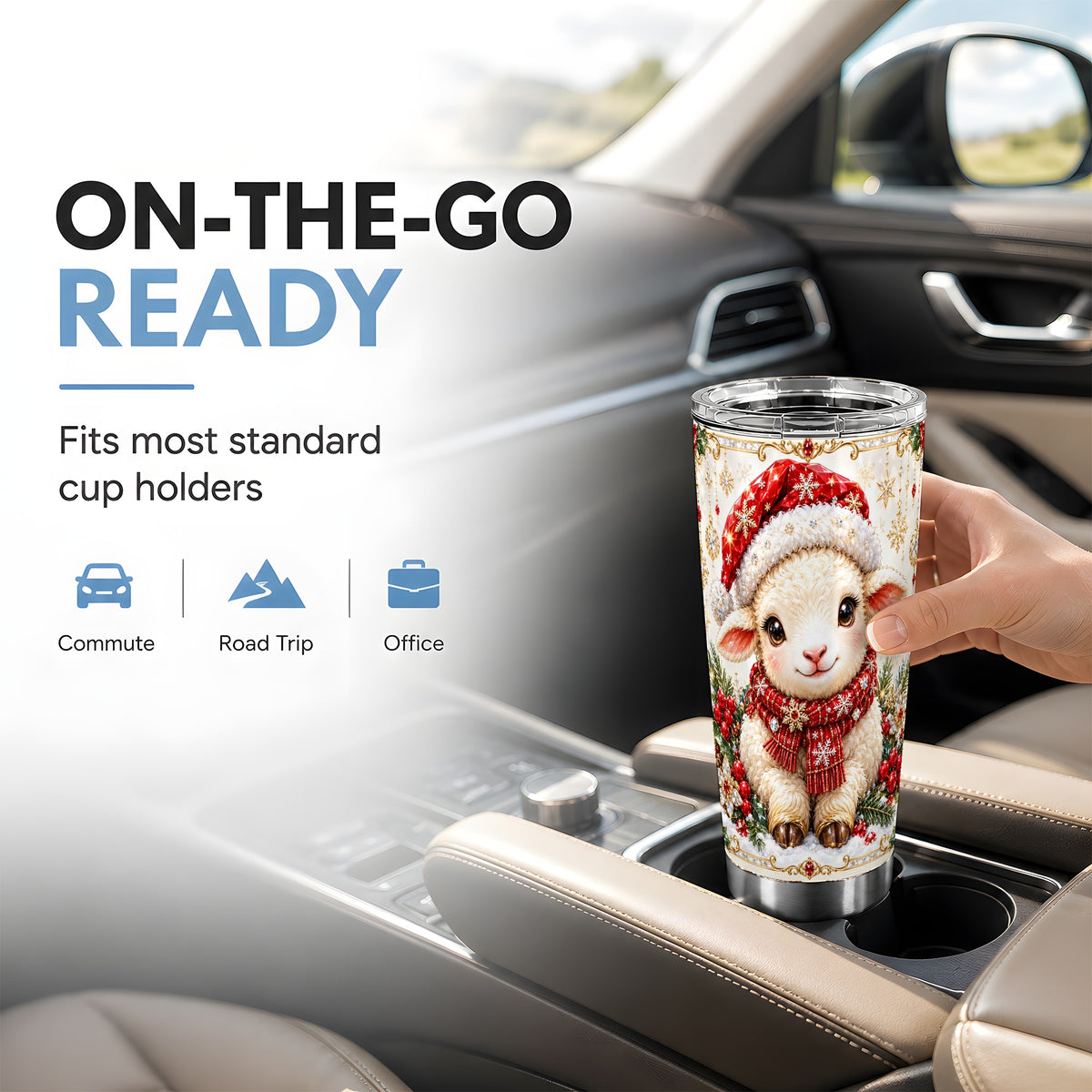 Jeweled Christmas Lamb Tumbler 20oz, Ruby Sheep Stainless Steel Travel Cup
