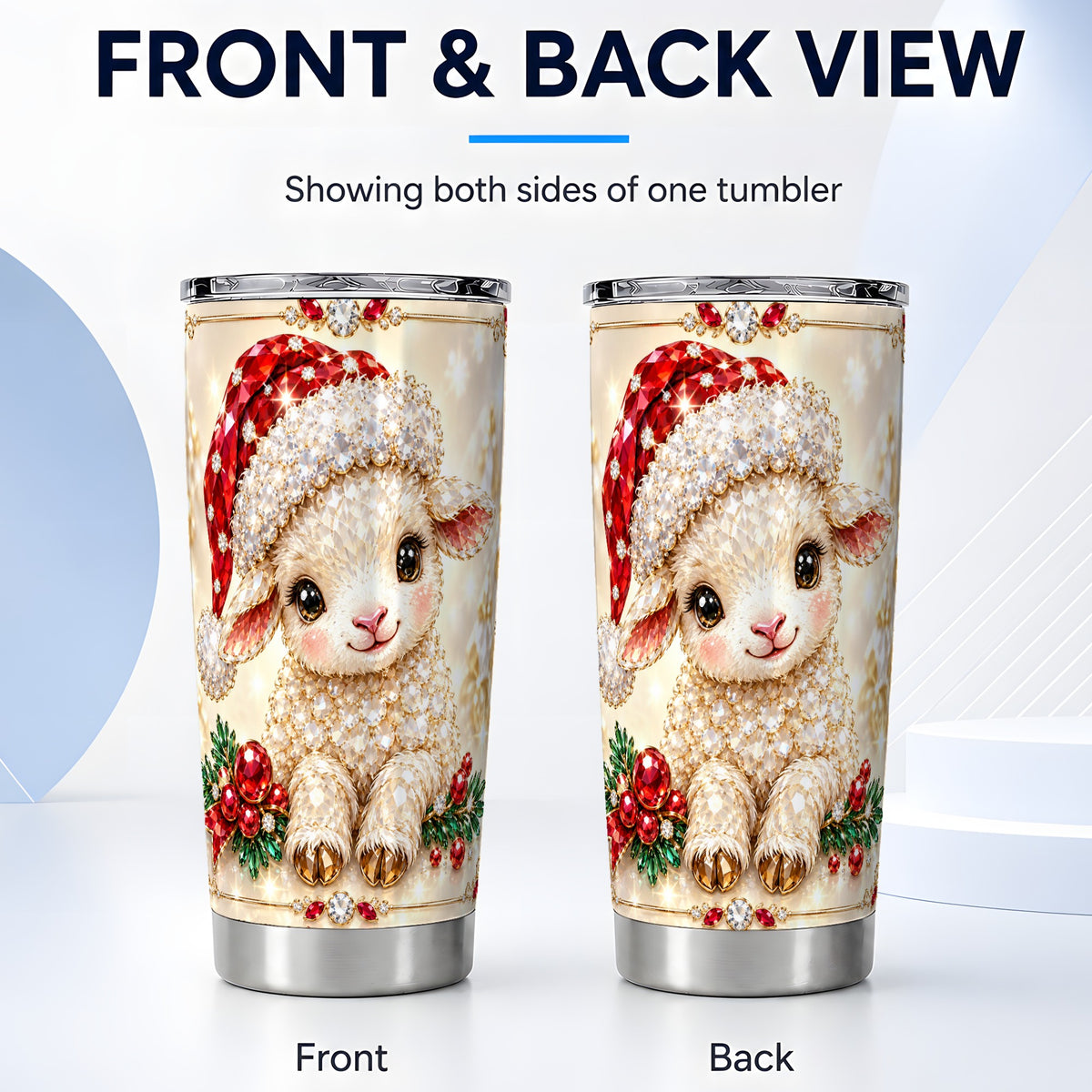 #pl[20oz|Steel] Crystal Christmas Lamb Tumbler 20oz, Gemstone Sheep Steel Travel Cup