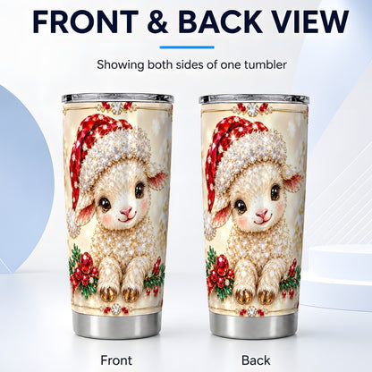 #pl[20oz|Steel] Crystal Christmas Lamb Tumbler 20oz, Gemstone Sheep Steel Travel Cup
