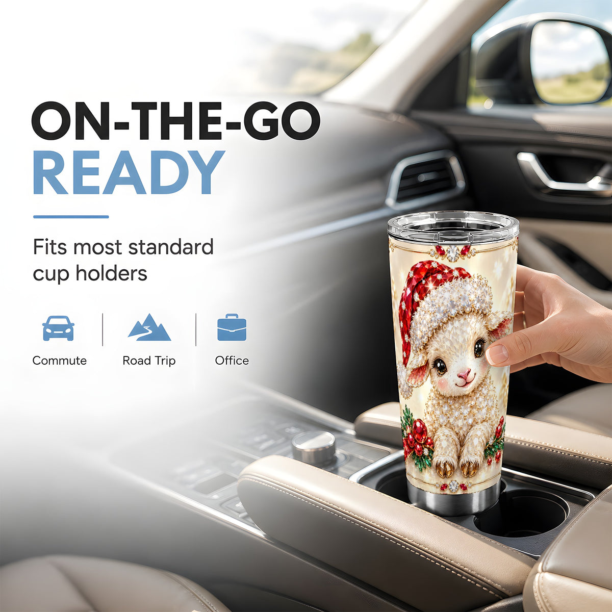 Crystal Christmas Lamb Tumbler 20oz, Gemstone Sheep Steel Travel Cup