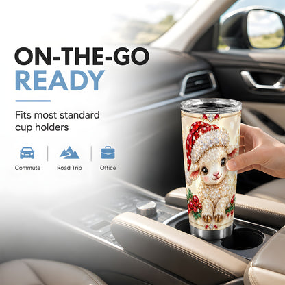 Crystal Christmas Lamb Tumbler 20oz, Gemstone Sheep Steel Travel Cup