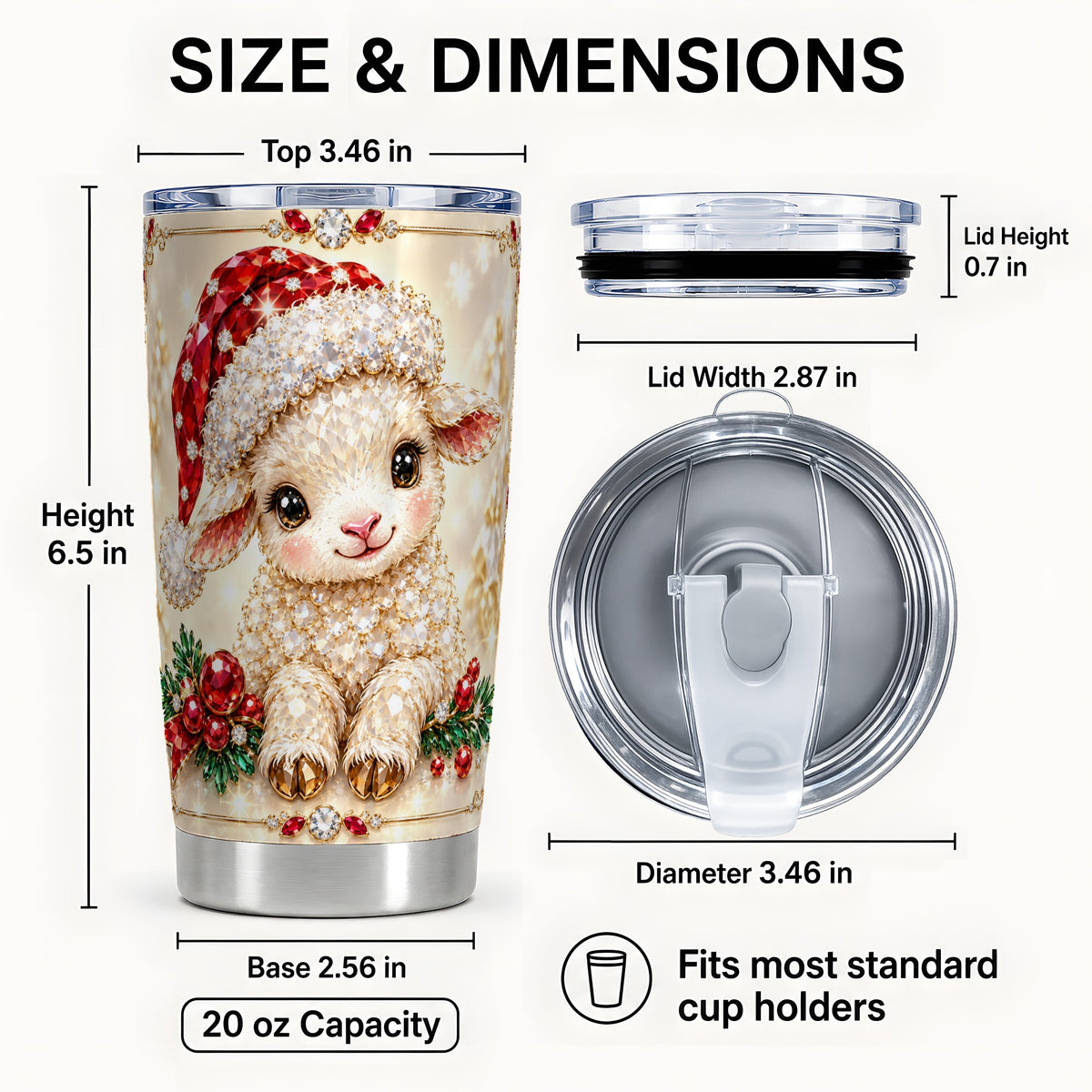 #pl[20oz|Steel] Crystal Christmas Lamb Tumbler 20oz, Gemstone Sheep Steel Travel Cup