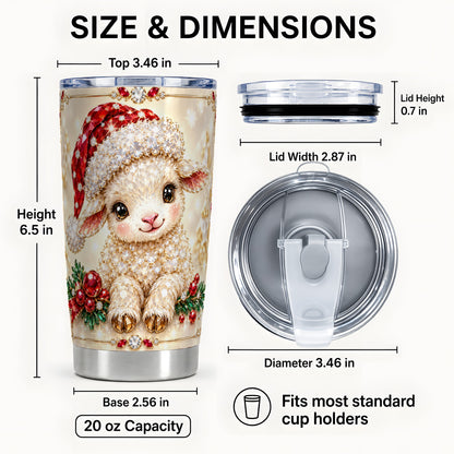 #pl[20oz|Steel] Crystal Christmas Lamb Tumbler 20oz, Gemstone Sheep Steel Travel Cup