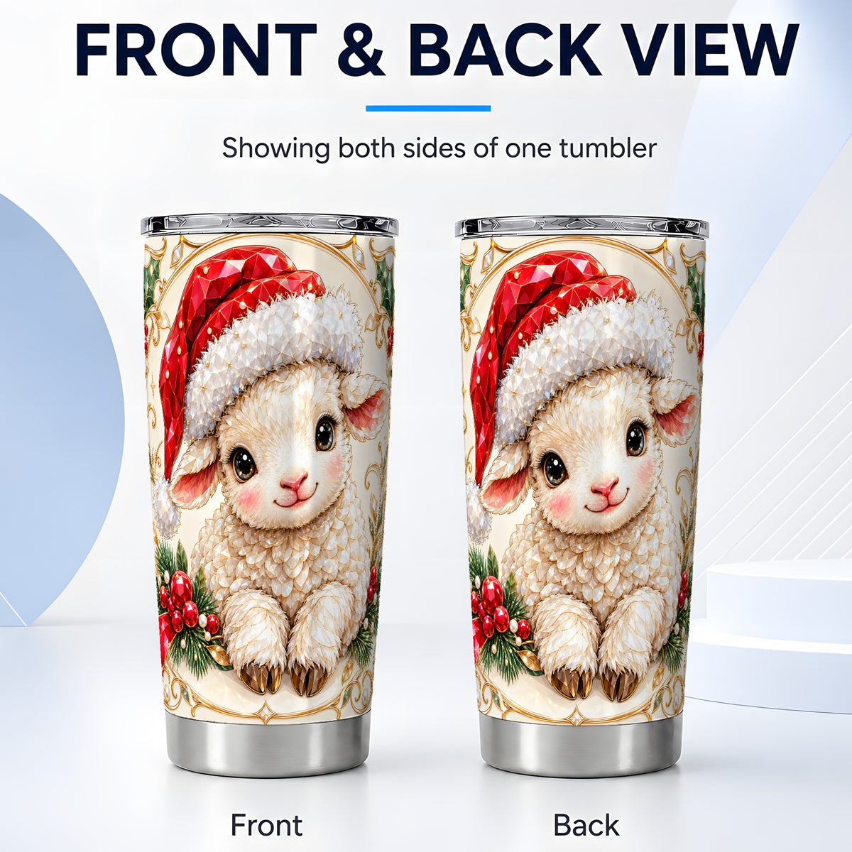 #pl[20oz|Steel] Geometric Christmas Lamb Tumbler 20oz, Ruby Sheep Steel Travel Cup