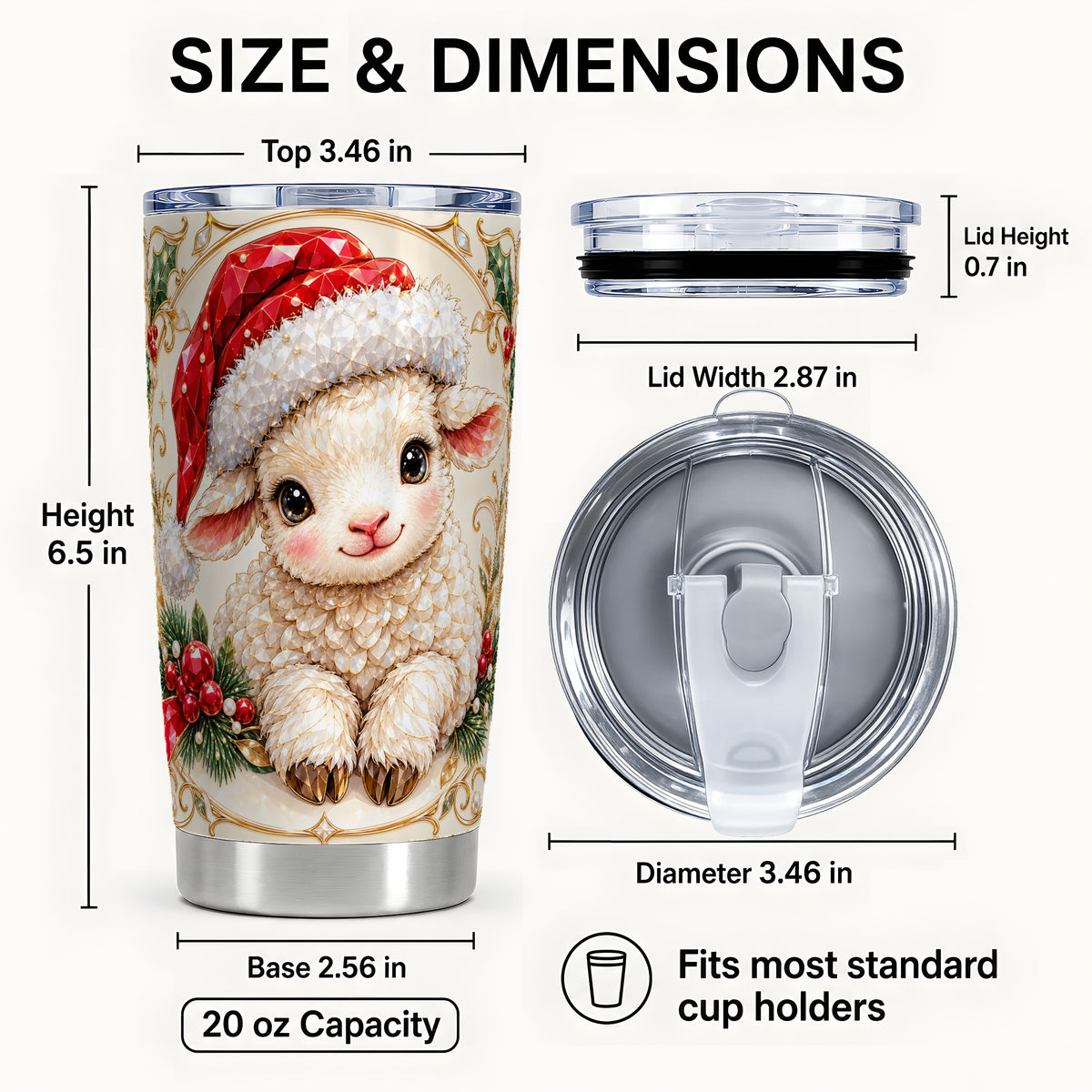 #pl[20oz|Steel] Geometric Christmas Lamb Tumbler 20oz, Ruby Sheep Steel Travel Cup