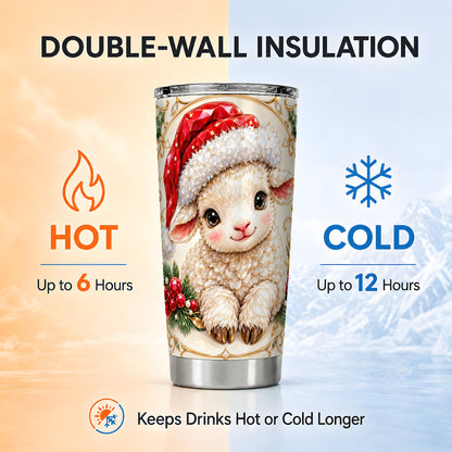 Geometric Christmas Lamb Tumbler 20oz, Ruby Sheep Steel Travel Cup