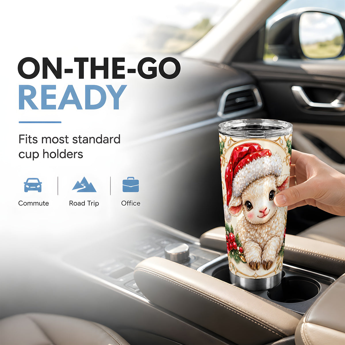 Geometric Christmas Lamb Tumbler 20oz, Ruby Sheep Steel Travel Cup